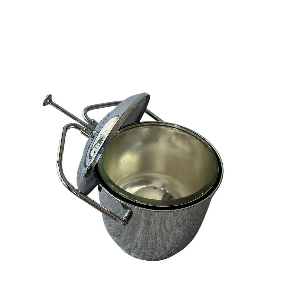 Vintage Silver Tone Ice Bucket MCM Champagne Cooler Lidded Swing Handle Bar